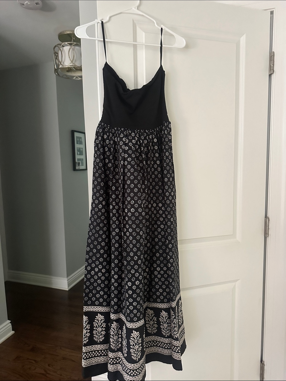 J. Crew Black Printed Maxi Dress with Border Print NWT